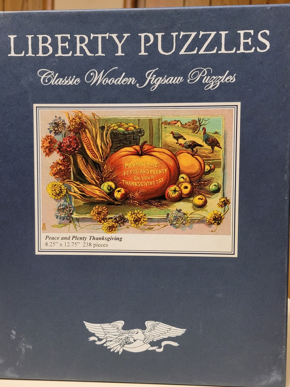 Classic Wooden Jigsaw Puzzle - Navy Blue Pumpkin Artwork